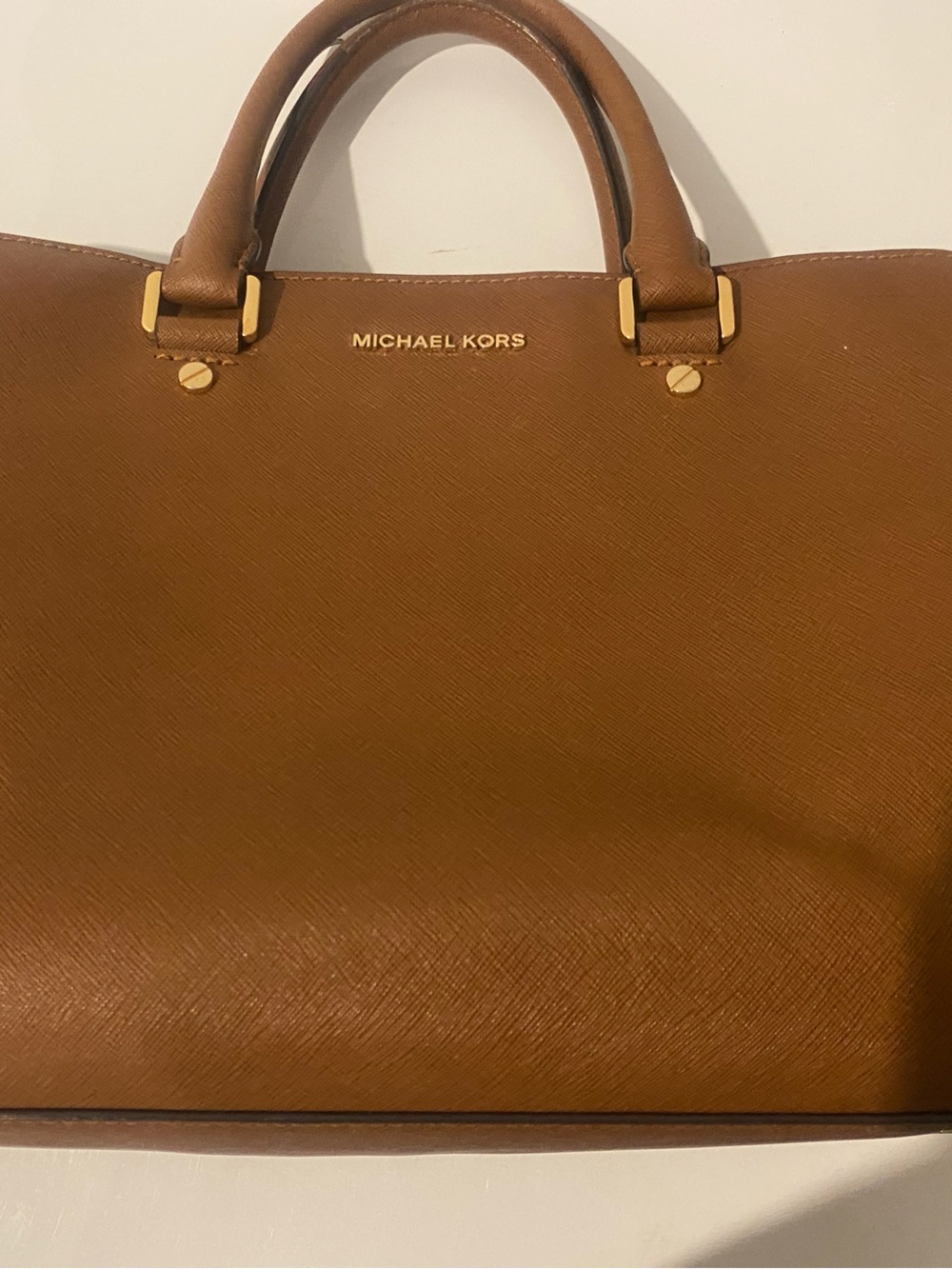 Michael Kors Cognac Saffiano Satchel with Gold-Tone Hardware